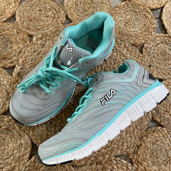 FILA Gray & Teal Memory Foam Sneakers Size 8 - Picture 1 of 7